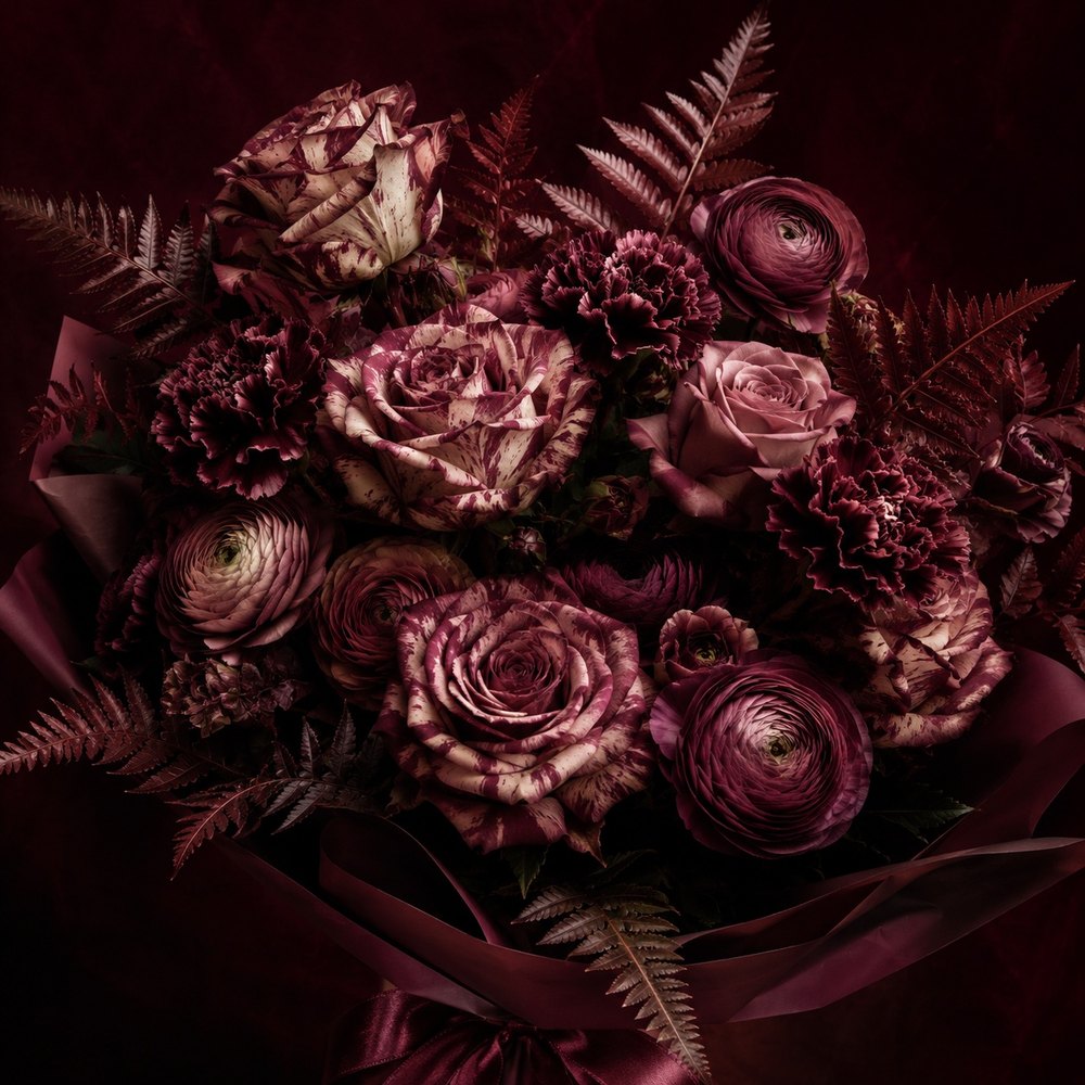 Gestreifte Rosen, Nelke, Farn